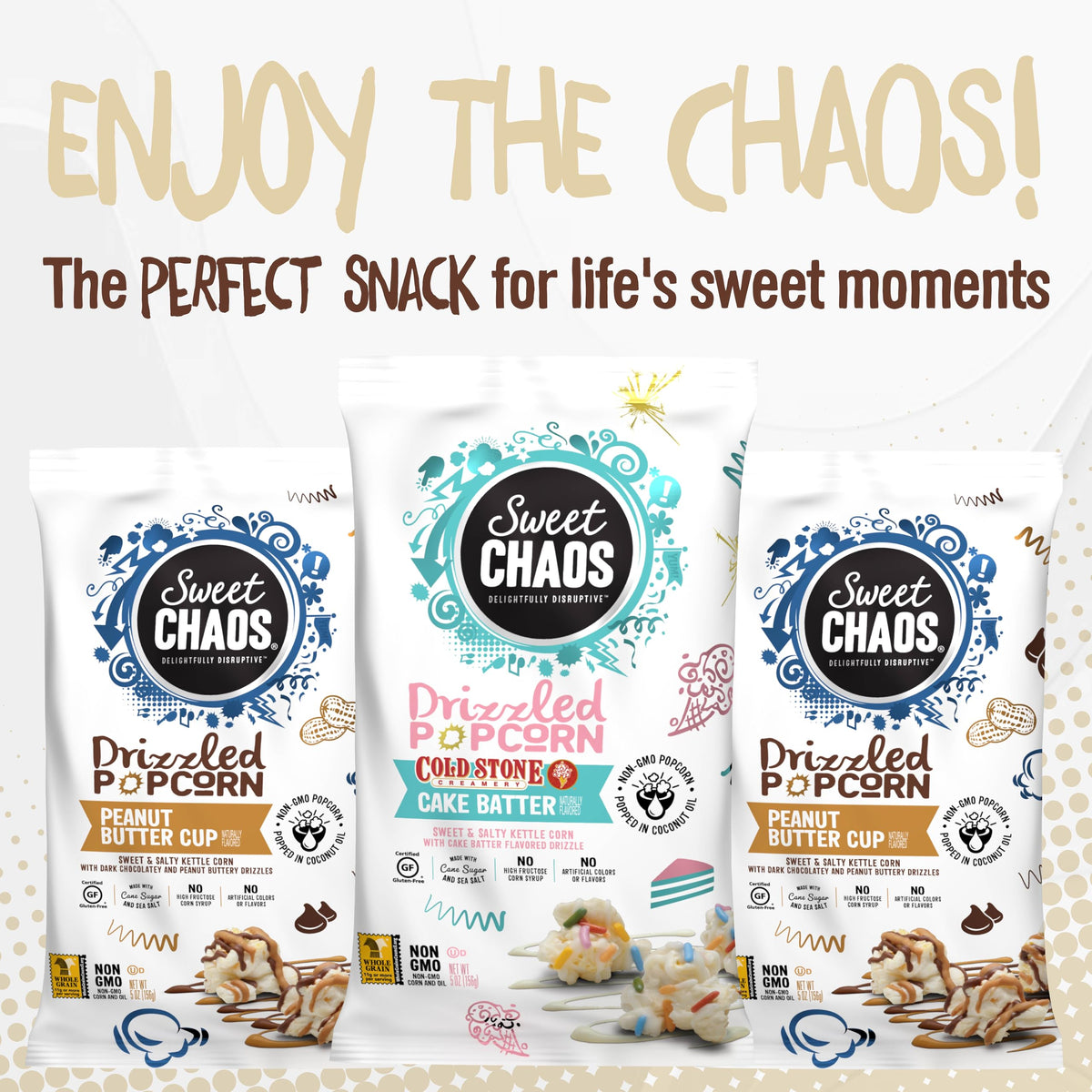 Sweet Chaos popcorn bowl served, ideal for movie nights