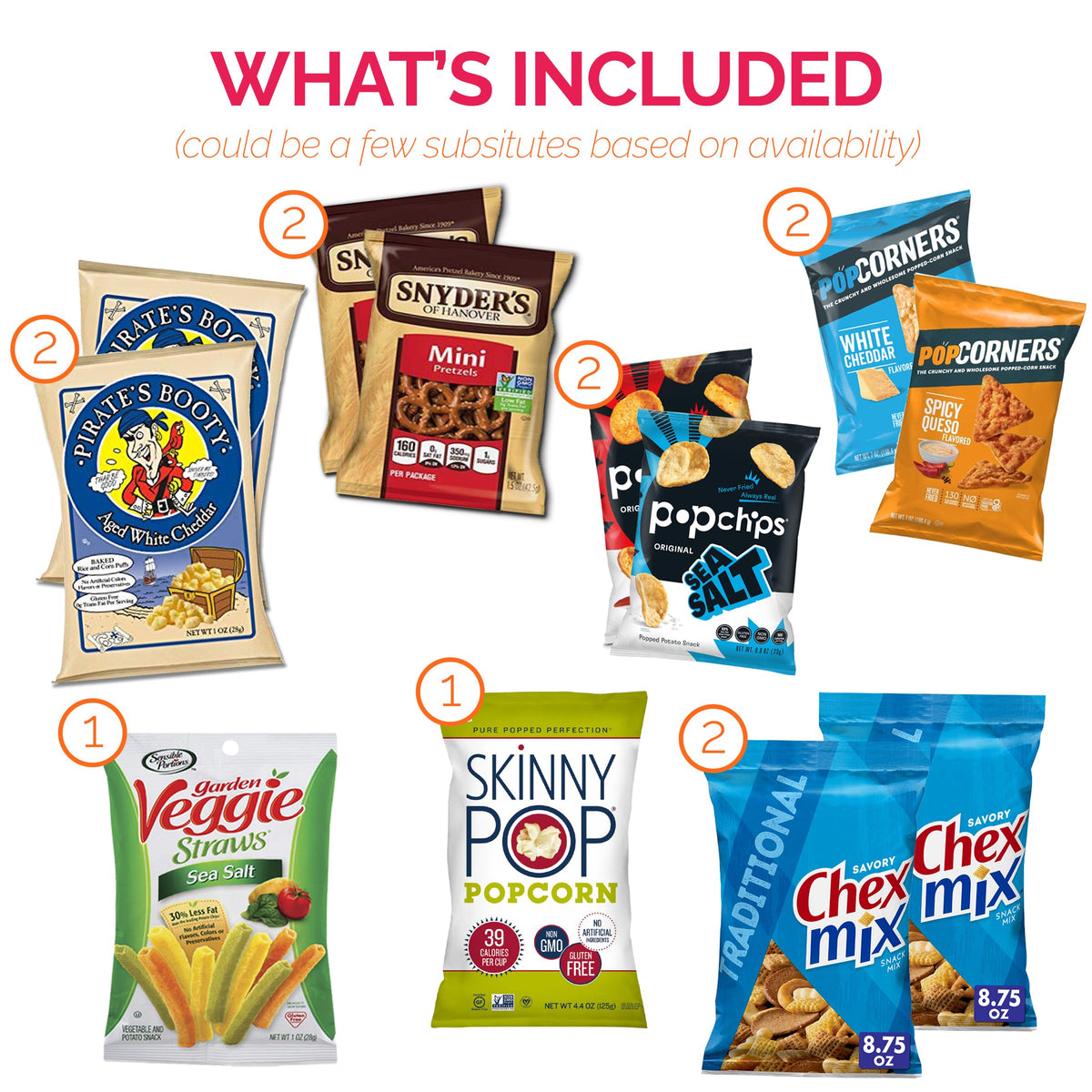 SWEET CHOICE GIFTS snack variety display highlighting chips, cookies, and granola bars