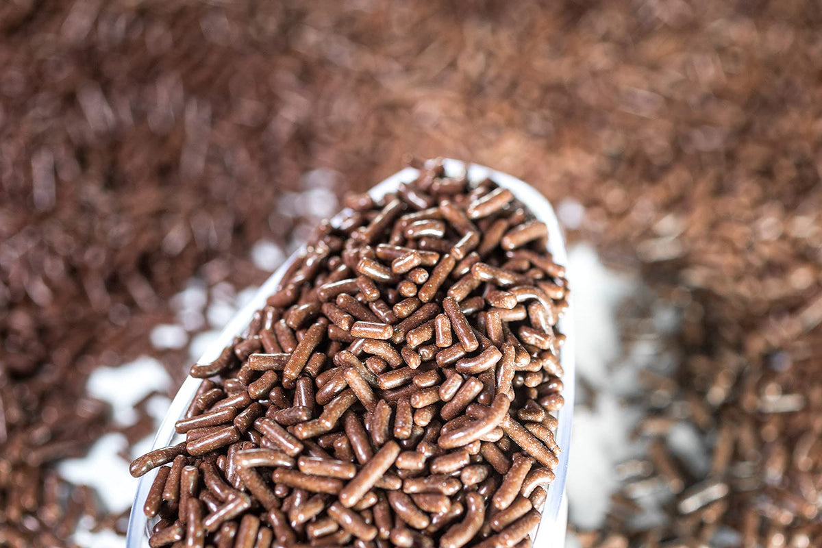 Sweet Eva’s chocolate sprinkles bulk jar, ideal for family baking