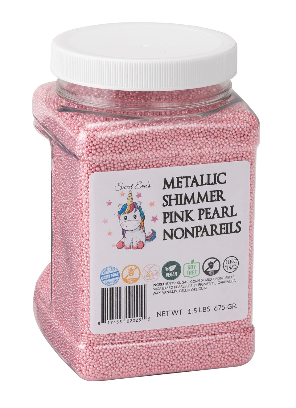 Sweet Eva’s metallic shimmer pink pearl nonpareils add vibrant sparkle to cakes