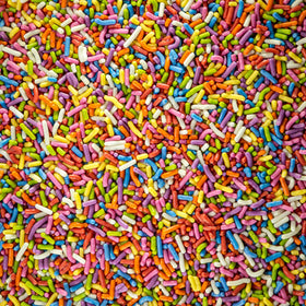 Sweet Eva's Rainbow Sprinkles top ice cream for colorful flair