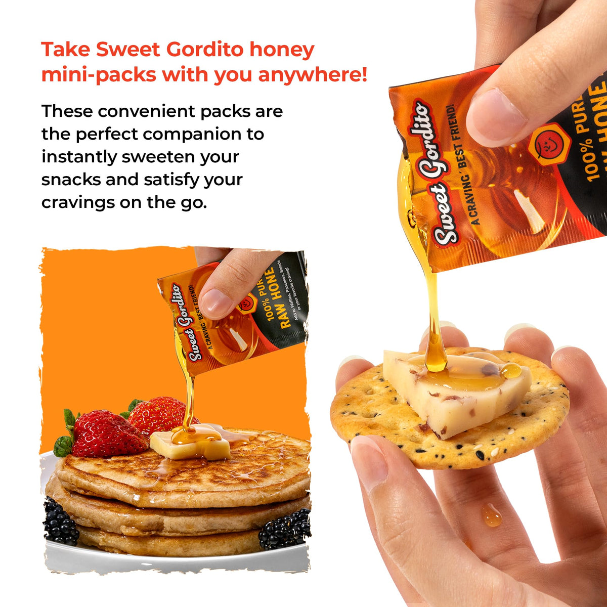 Sweet Gordito honey packets ready for coffee or tea.