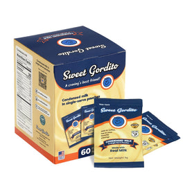 Sweet Gordito packaging box displays 60 convenient milk packets for travel.