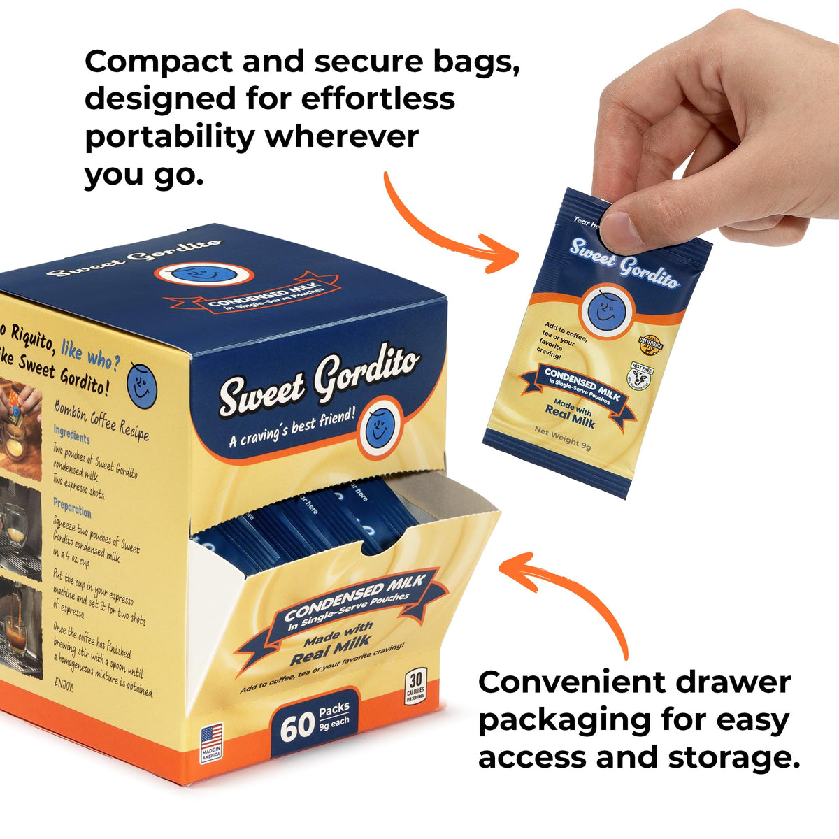 Sweet Gordito USA-made badge on packaging.