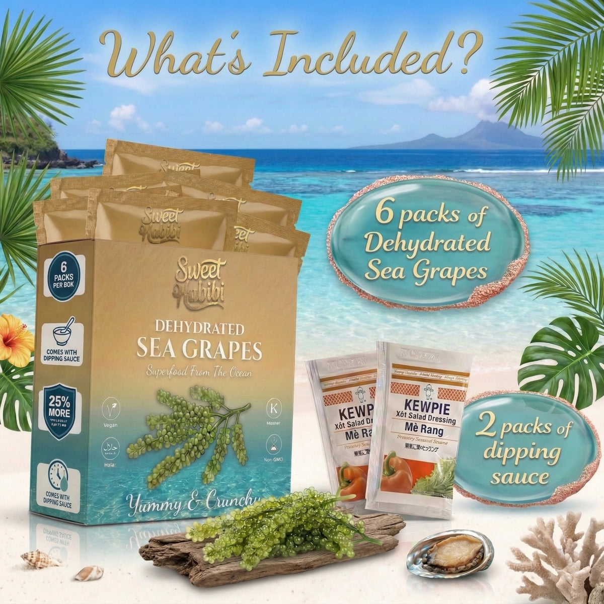 Sweet Habibi vegan keto gluten-free sea grapes for plant-based snacking.