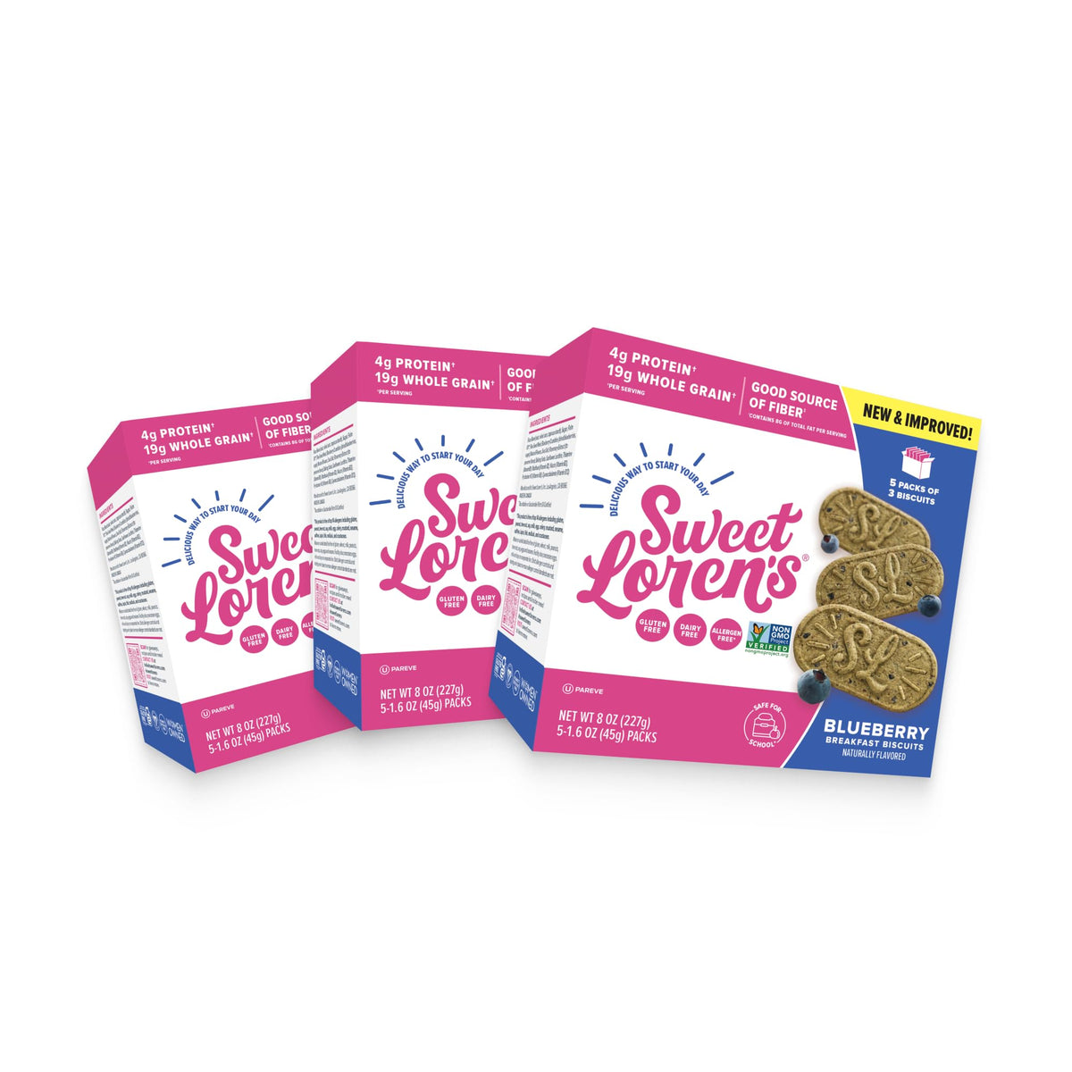 Sweet Loren's blueberry biscuits labeled gluten-free and dairy-free for sensitive diets