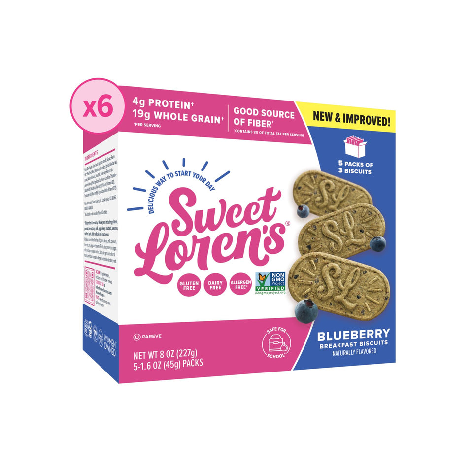 Sweet Loren's vegan blueberry breakfast biscuits pack, gluten-free and allergen-friendly
