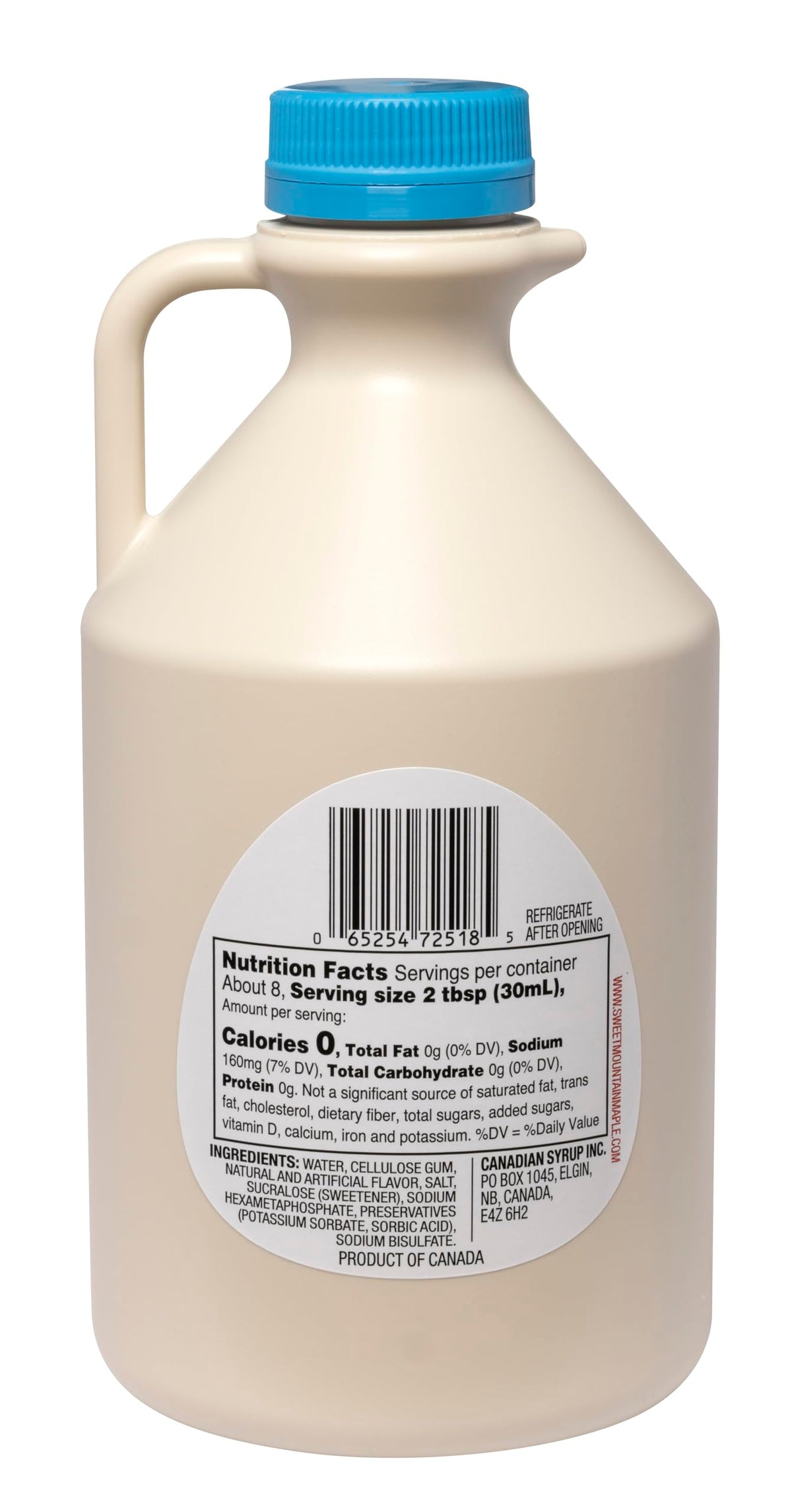 Sweet Mountain sugar-free maple syrup on pancakes close-up, perfect topping option.