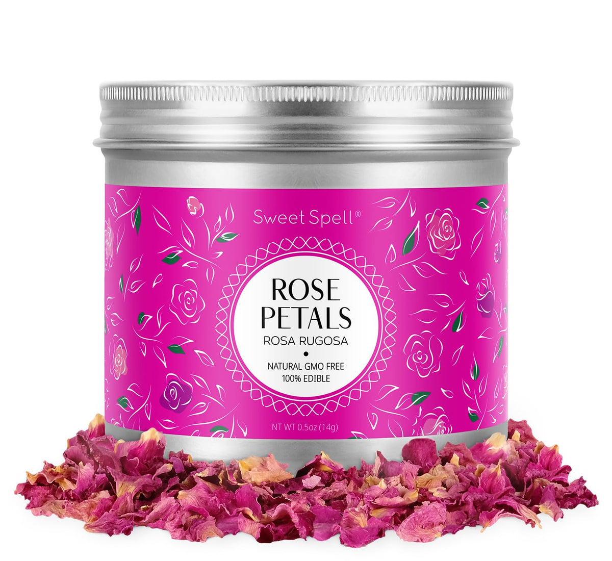 Sweet Spell dried rose petals package ready to elevate drinks and desserts