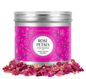Sweet Spell dried rose petals package ready to elevate drinks and desserts