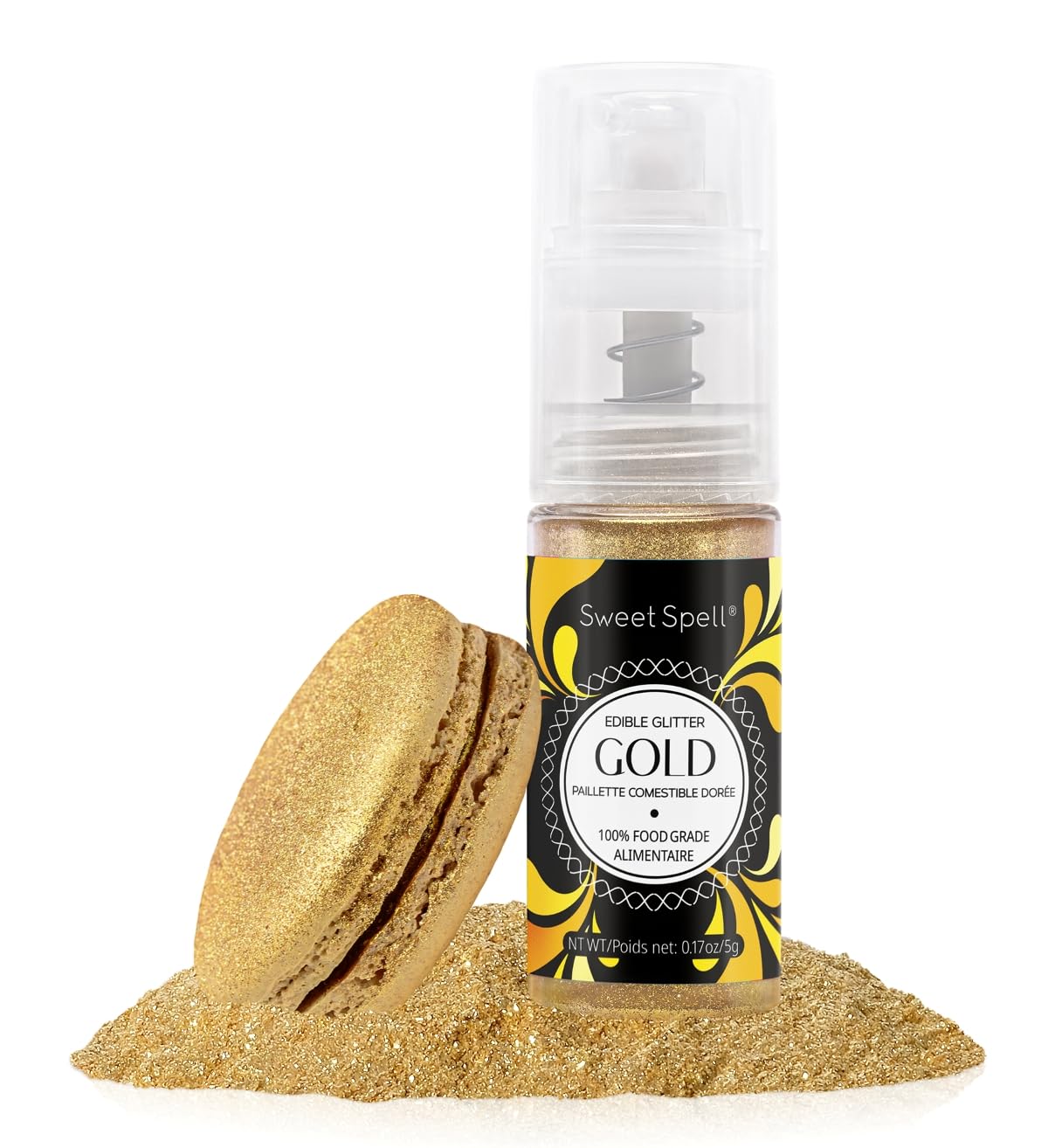 Sweet Spell edible cake glitter spray bottle adds gold shimmer to cakes