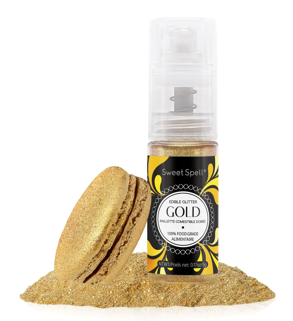 Sweet Spell edible cake glitter spray bottle adds gold shimmer to cakes
