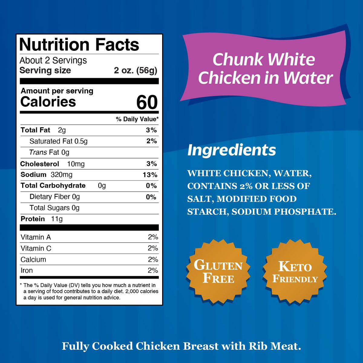 Sweet Sue gluten-free keto-friendly chicken emphasizes lean protein for various recipes.