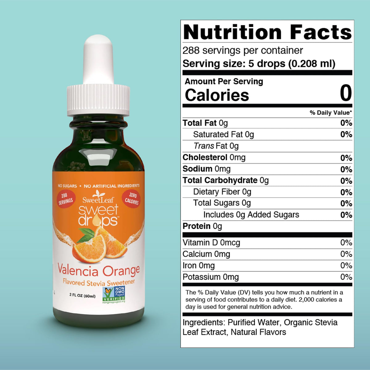 Sweet Drops Valencia Orange cap-close image highlighting portable 2 oz size for on-the-go.