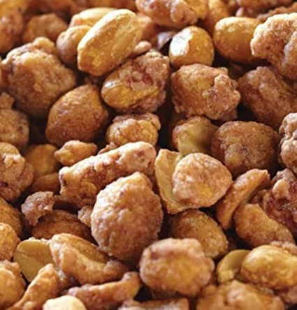 SweetGlob fresh-roasted peanuts with crisp toffee coat shown in close view.