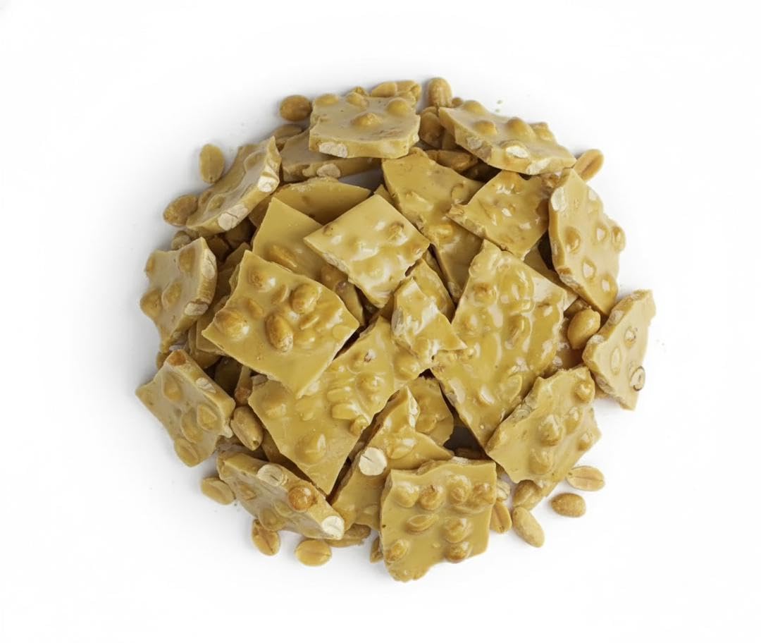 SweetGlob Old Fashioned Peanut Brittle bulk bag showing classic, nostalgic crunch for party snacks.