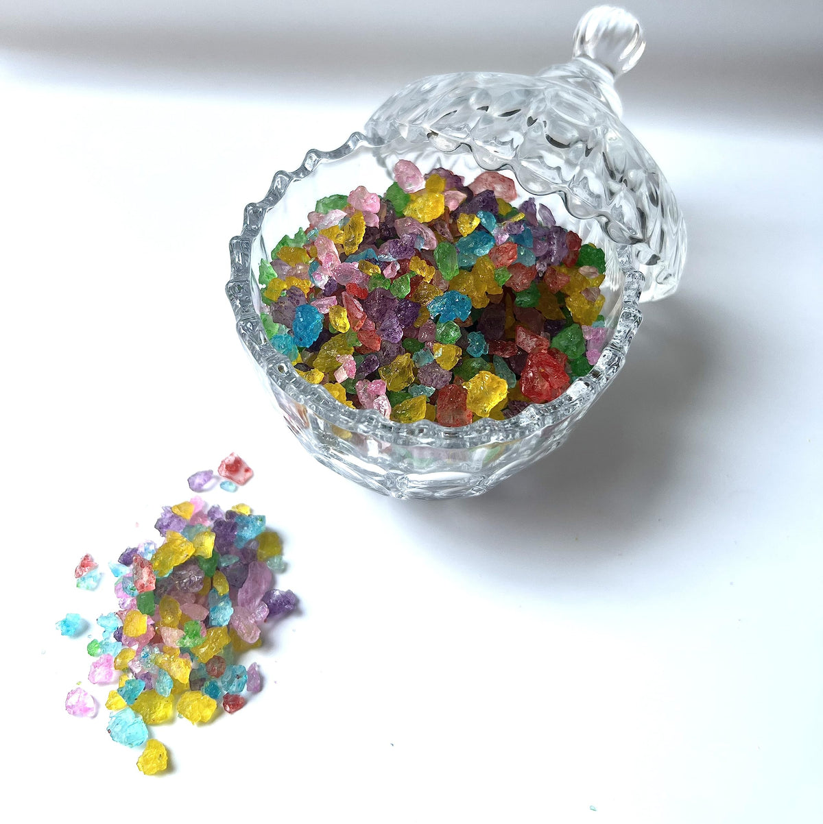 SweetGlob old-fashioned rock sugar candy gems with assorted flavors in colorful crystals