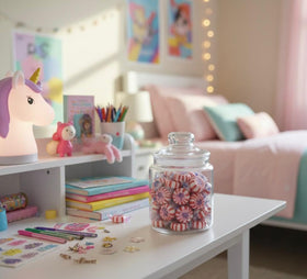 SweetGlob Starlight Mint candy bowl display ready for sharing at desk or party.