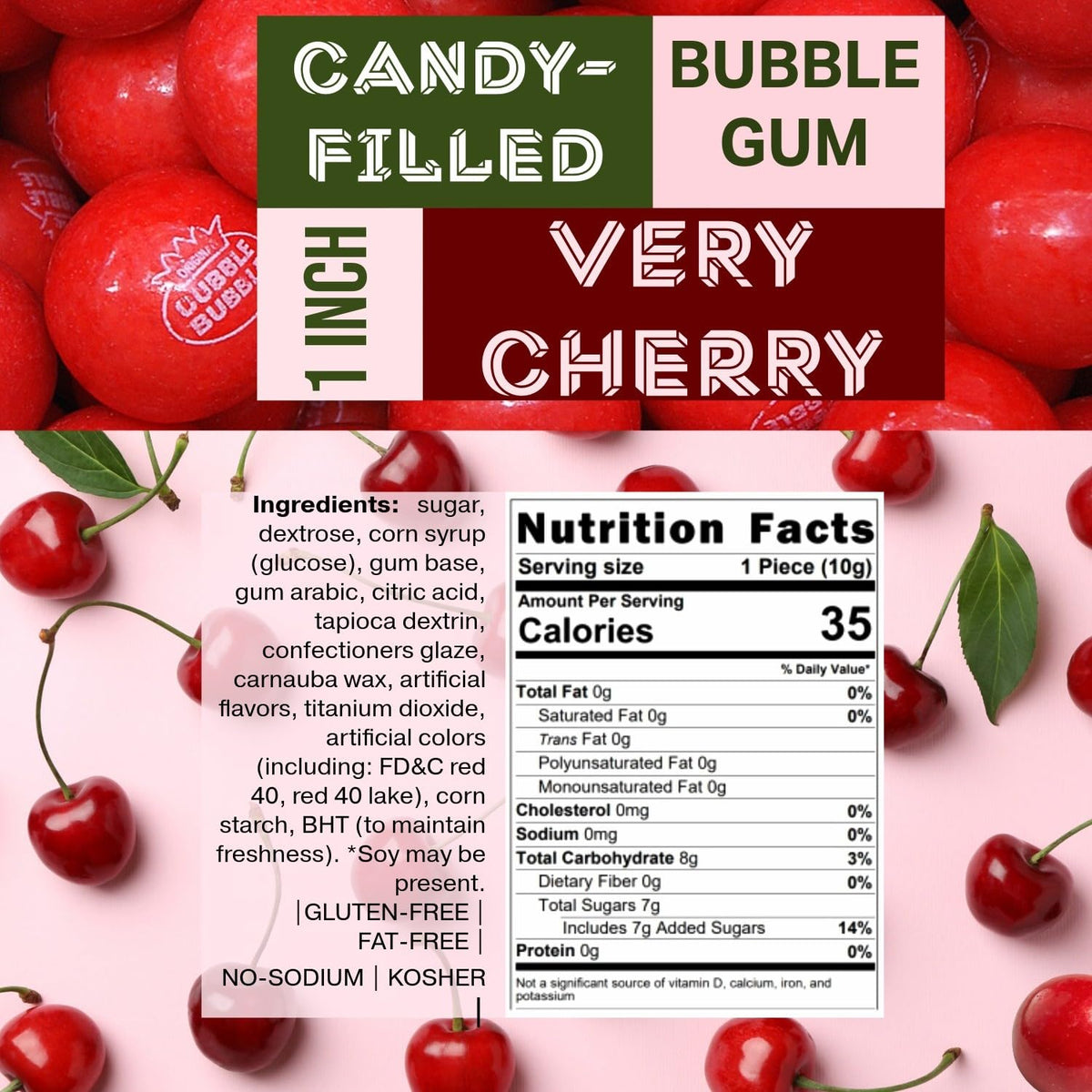 SweetGourmet 1-inch gumball bite reveals a candy-filled center for bold cherry bursts.