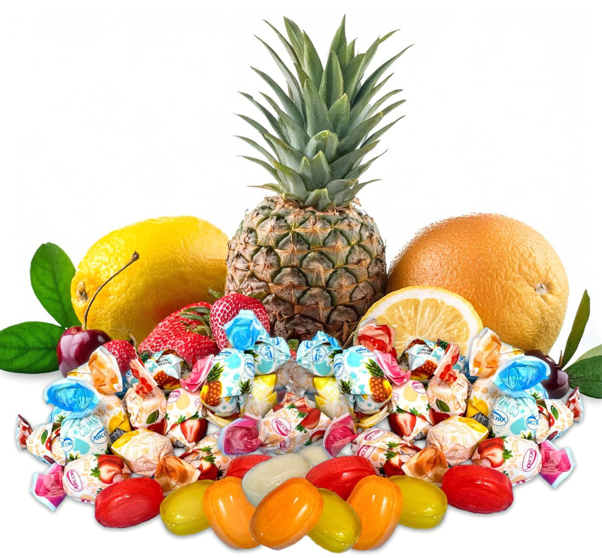 SweetGourmet Arcor pineapple flavor bon hard candy, tropical note, ideal for party favors.