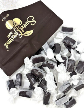 SweetGourmet Black Licorice Soft Caramels pack, smooth and indulgent, perfect for on-the-go snacking.