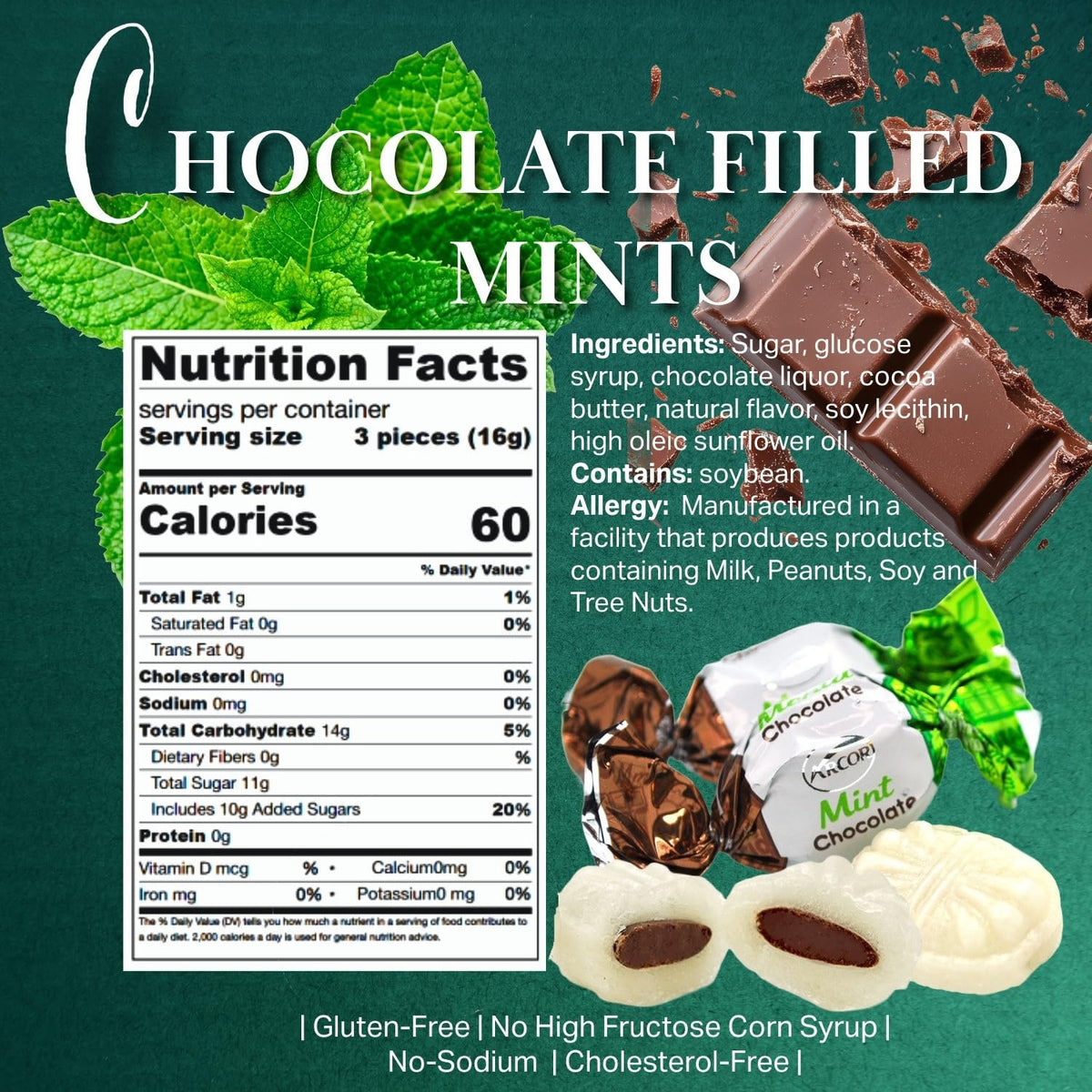 SweetGourmet chocolate-filled mint, center view reveals creamy core and glossy exterior.