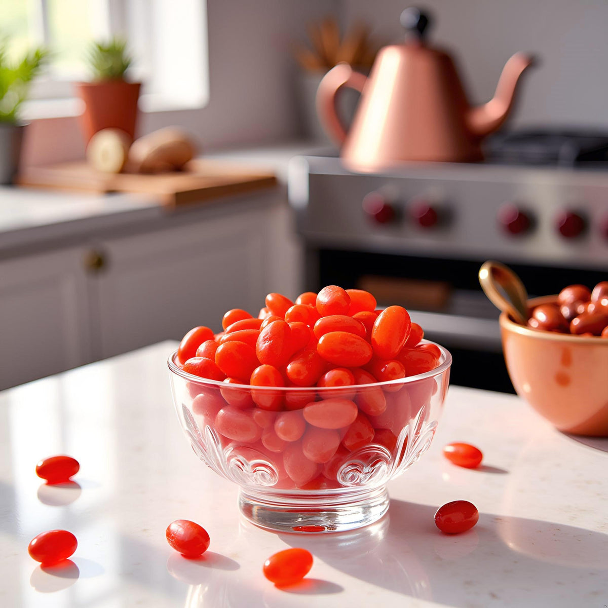 SweetGourmet cinnamon jelly beans in a jar, ideal for tastings at gatherings.