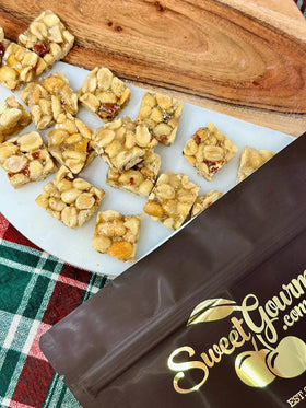 SweetGourmet peanut squares close-up crunch showing texture and color