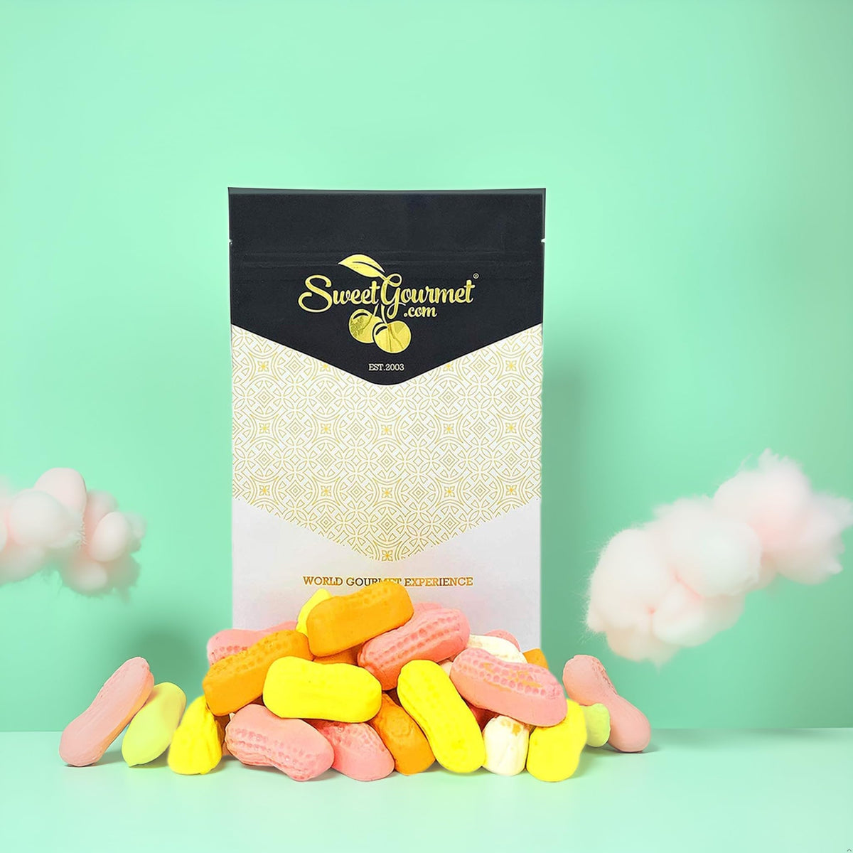 SweetGourmet circus peanuts on plate – easy party snacking and conversation starter.