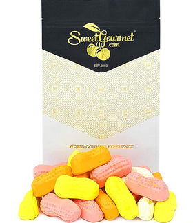 SweetGourmet orange banana circus peanuts – nostalgic snack for a color-filled candy bowl.
