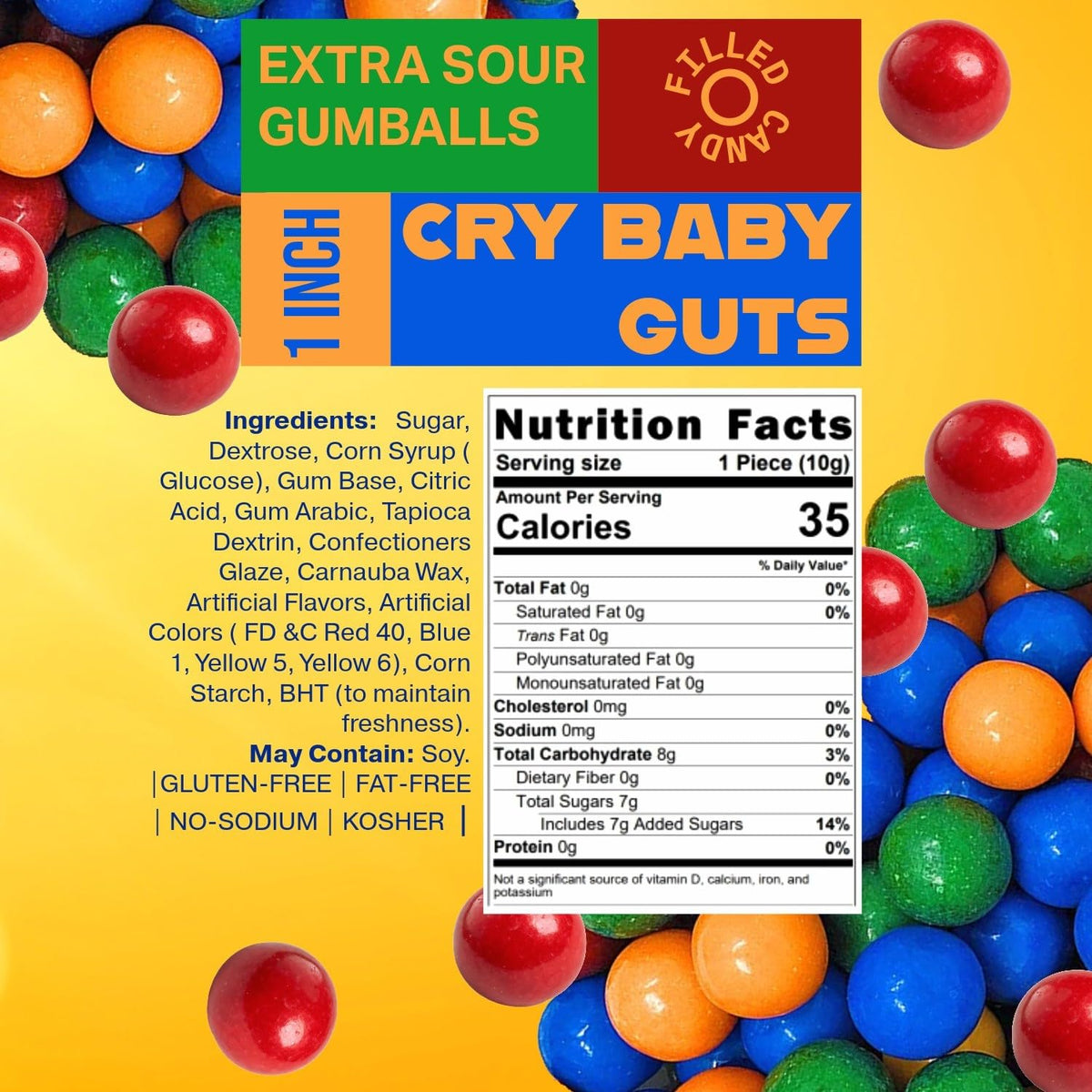 SweetGourmet Cry Baby Guts sour powder interior visible in cross-section.