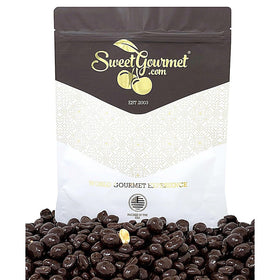 SweetGourmet bag front shows premium dark chocolate covered peanuts for on the go.