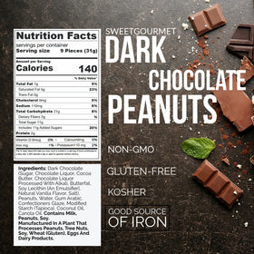 Close-up of glossy dark chocolate coating on roasted peanuts by SweetGourmet.