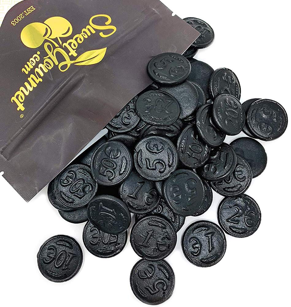 SweetGourmet Dutch licorice coins in resealable bag for freshness