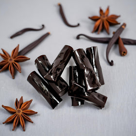 Assorted Finnska licorice pieces in a serving, showcasing soft bite