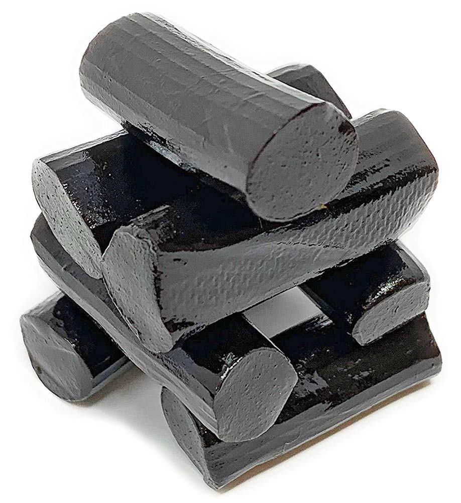 Open resealable pouch reveals 2 lb SweetGourmet Finnska licorice