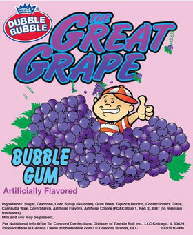 SweetGourmet Great Grape Concord Dubble Bubble Gum Balls in resealable pouch for freshness and convenience.