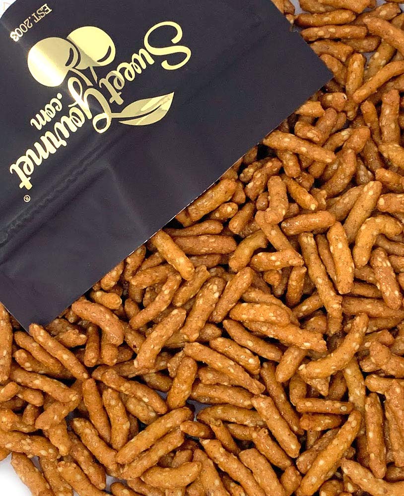 SweetGourmet Honey Roasted Sesame Sticks packaging keeps snacking fresh and crunchy.