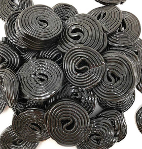 SweetGourmet Italian Black Licorice Wheels on display as a classic treat