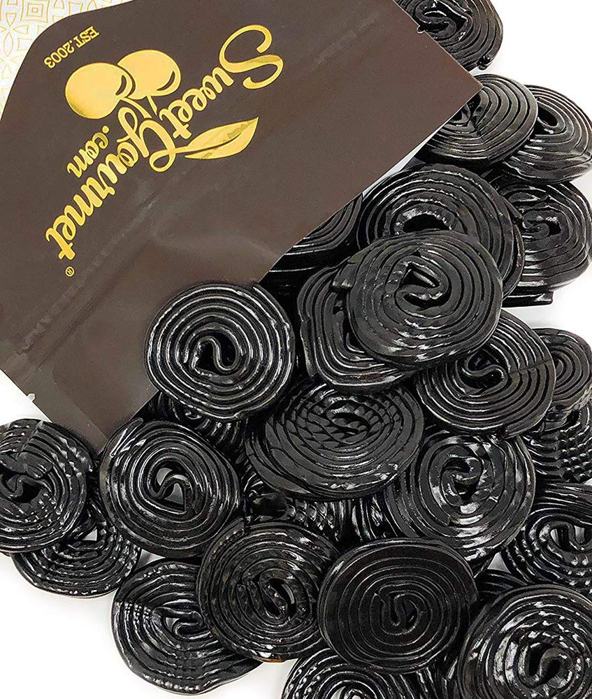 SweetGourmet Italian Black Licorice Wheels in a resealable pack for sharing