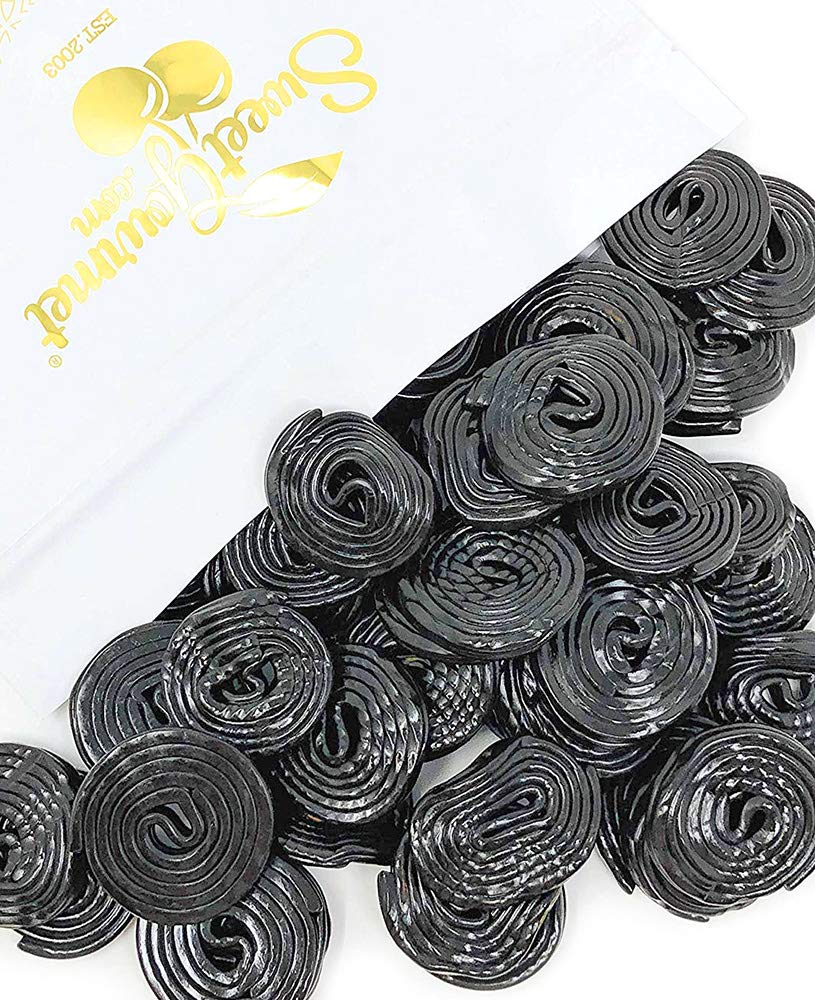 SweetGourmet Italian Black Licorice Wheels pack shows resealable pouch for freshness