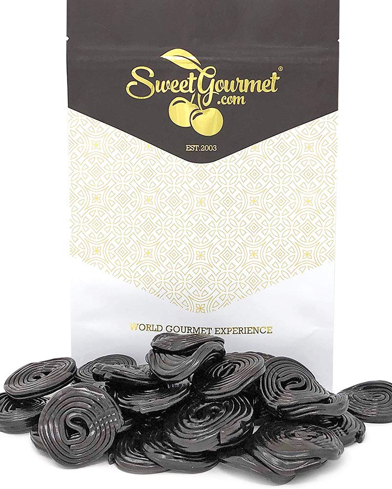 SweetGourmet Italian black licorice wheels in bulk packaging for sharing