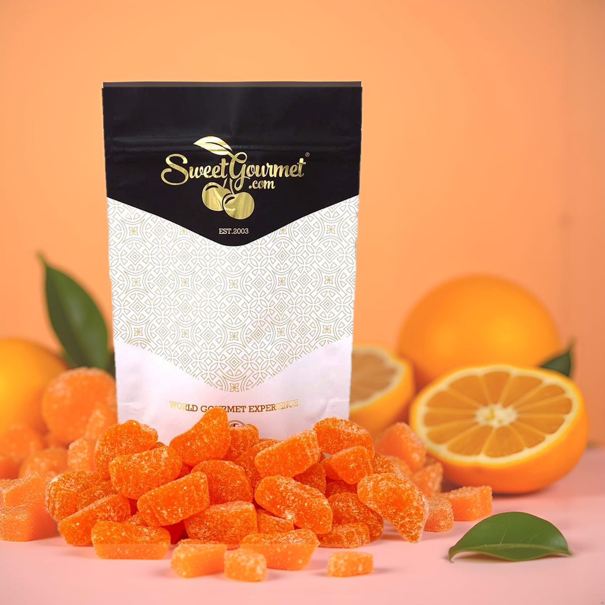 Gluten-free, naturally flavored orange jelly candies from SweetGourmet