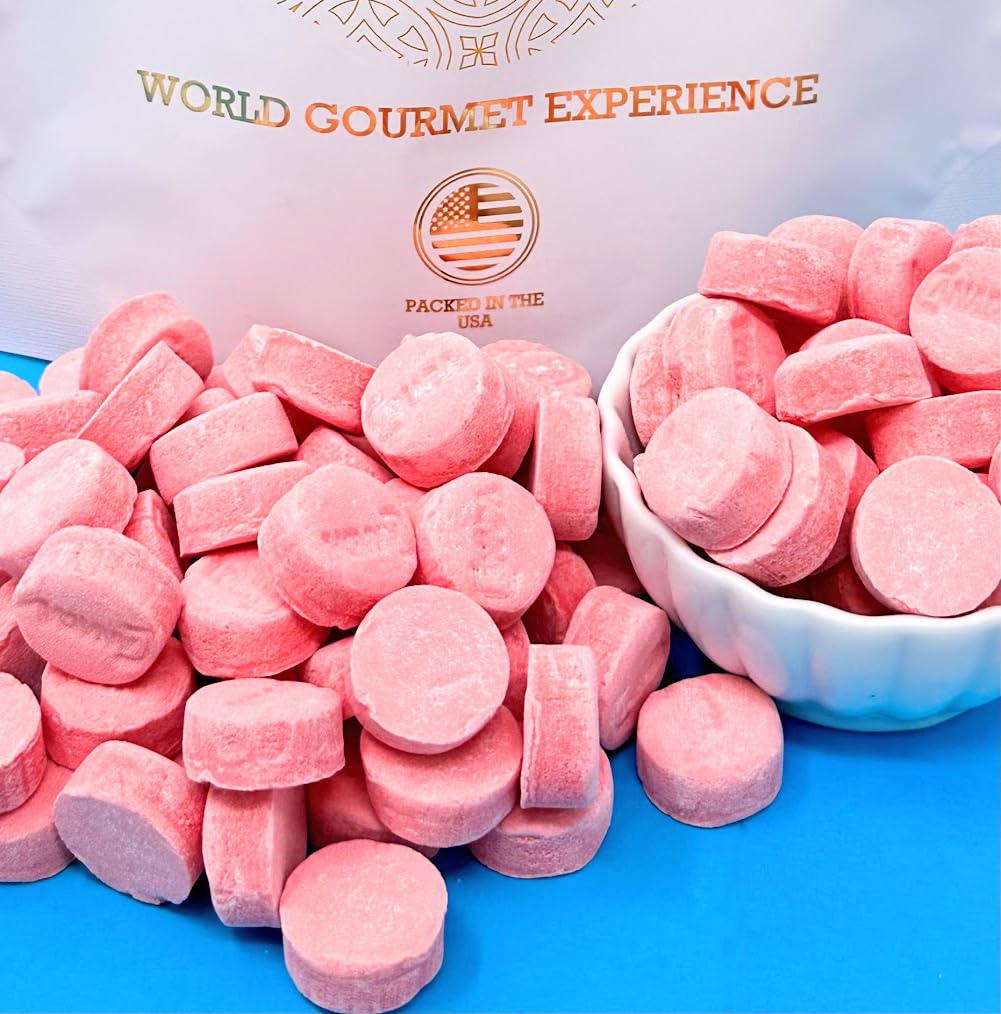 SweetGourmet Pink Wintergreen lozenges displayed in a clear jar for sharing.