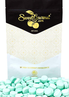SweetGourmet Green Spearmint Lozenges in a resealable stand-up pouch for freshness.