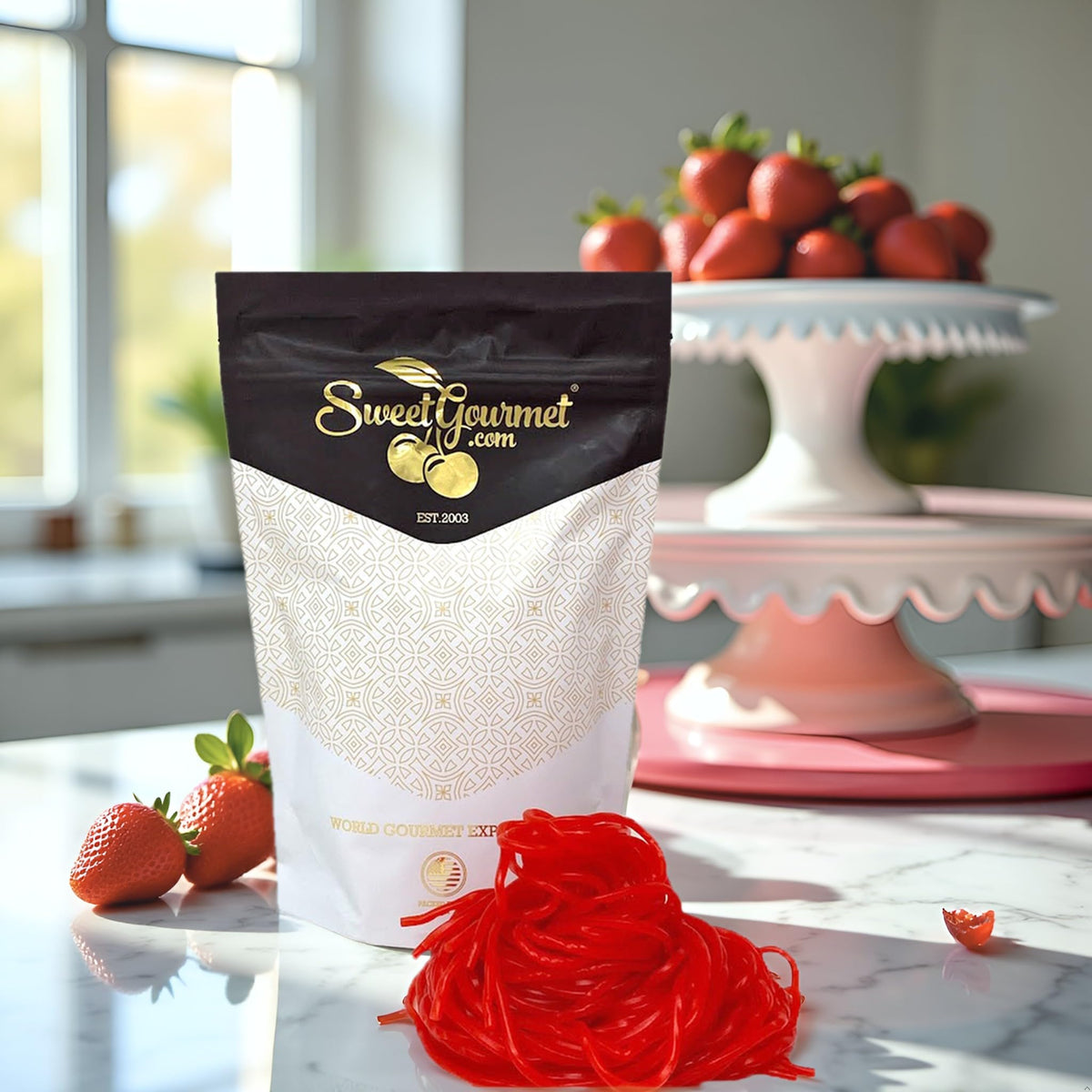 SweetGourmet Strawberry Dutch Licorice Laces from the Netherlands, a classic treat