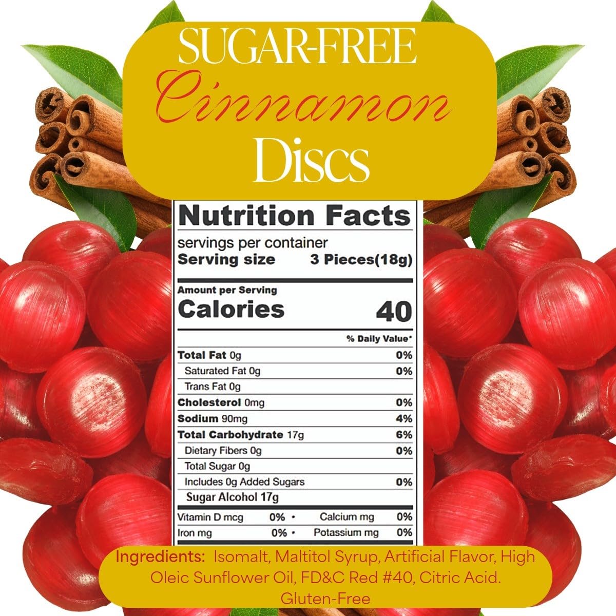 SweetGourmet sugar-free cinnamon discs individually wrapped for on-the-go snacking.