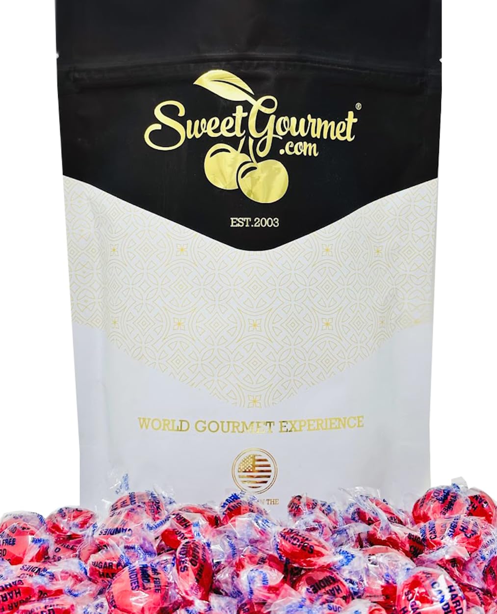 SweetGourmet sugar-free cinnamon discs package front highlighting bold flavor.