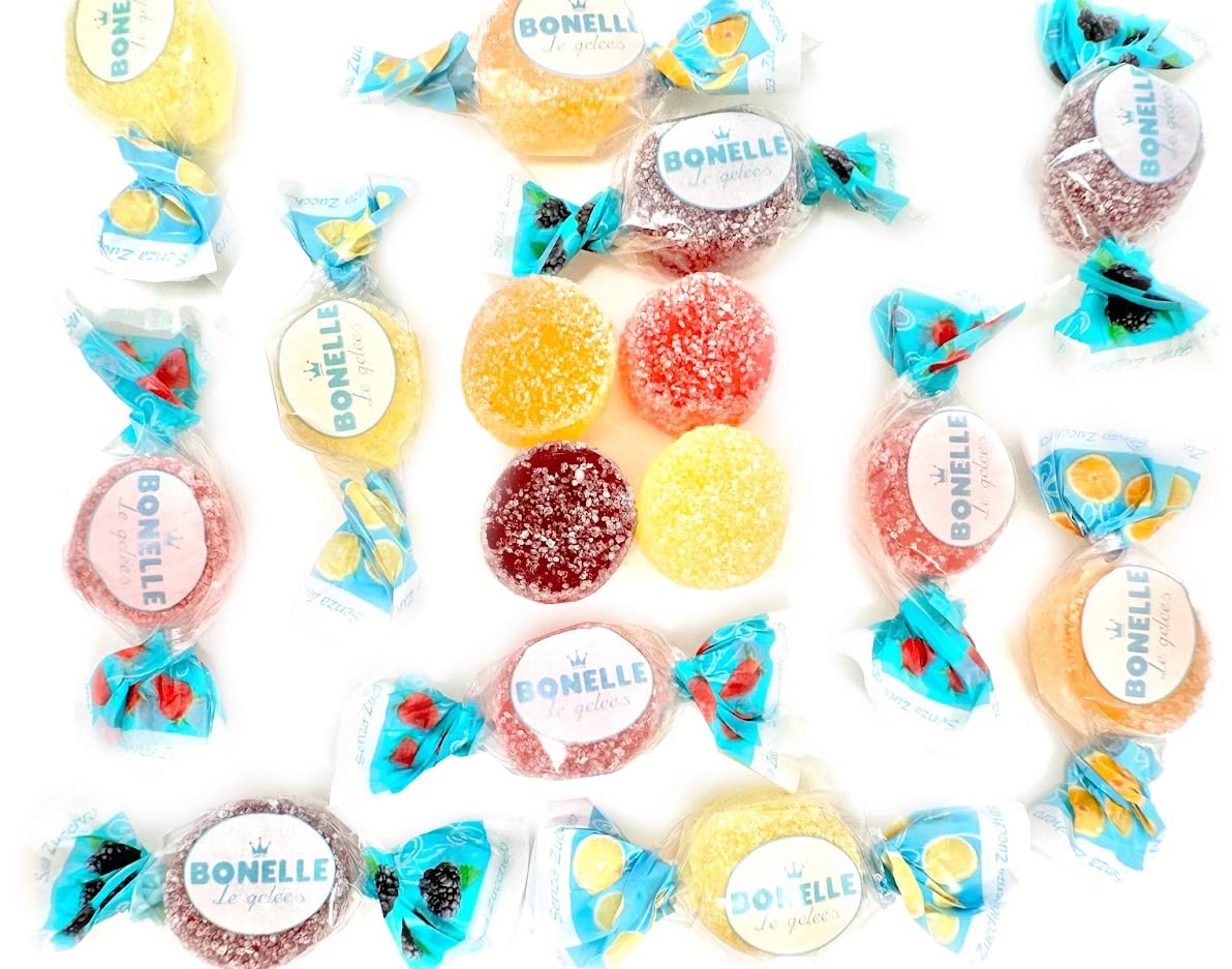 SweetGourmet sugar-free Italian fruit jellies pack front with resealable pouch for easy snacking