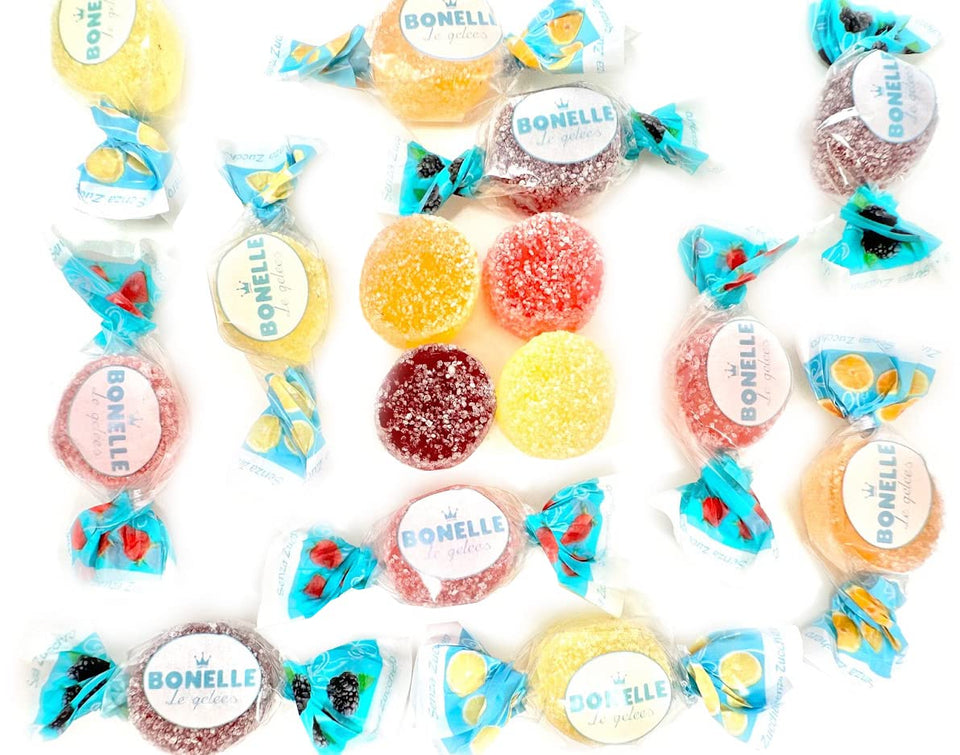 SweetGourmet sugar-free Italian fruit jellies pack front with resealable pouch for easy snacking